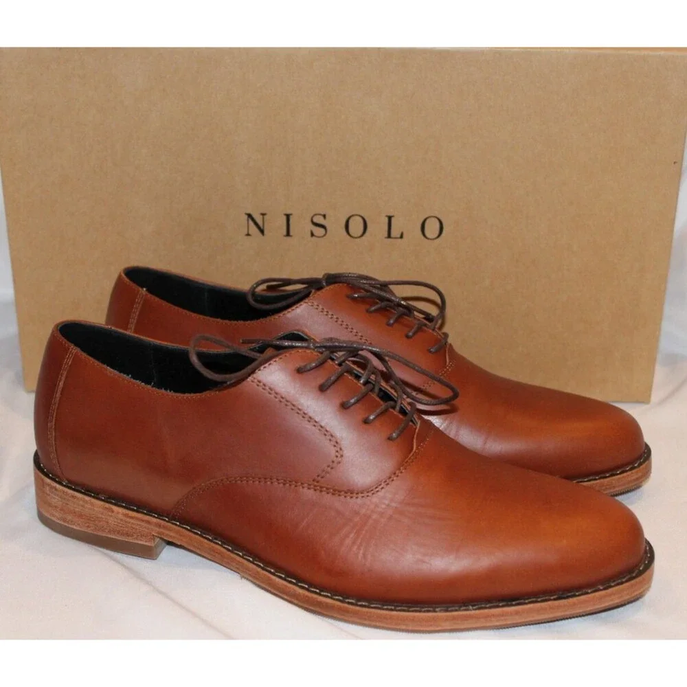 NISOLO MEN'S EVERYDAY‎ OXFORD LEATHER DRESS SHOES BRANDY NIB $188